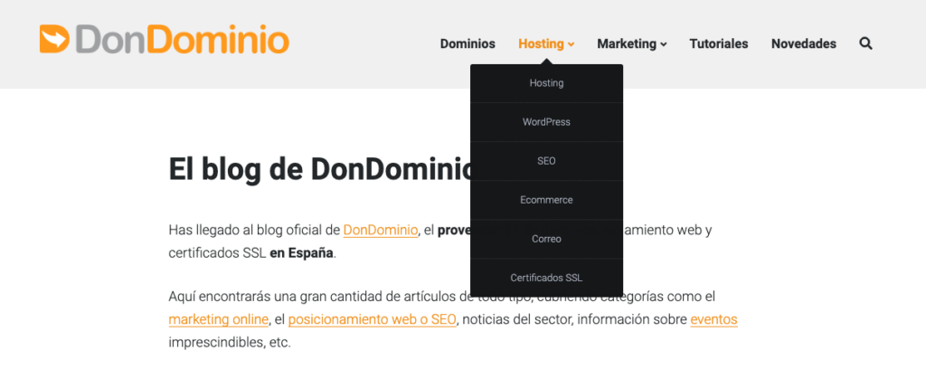 Menú blog DonDominio